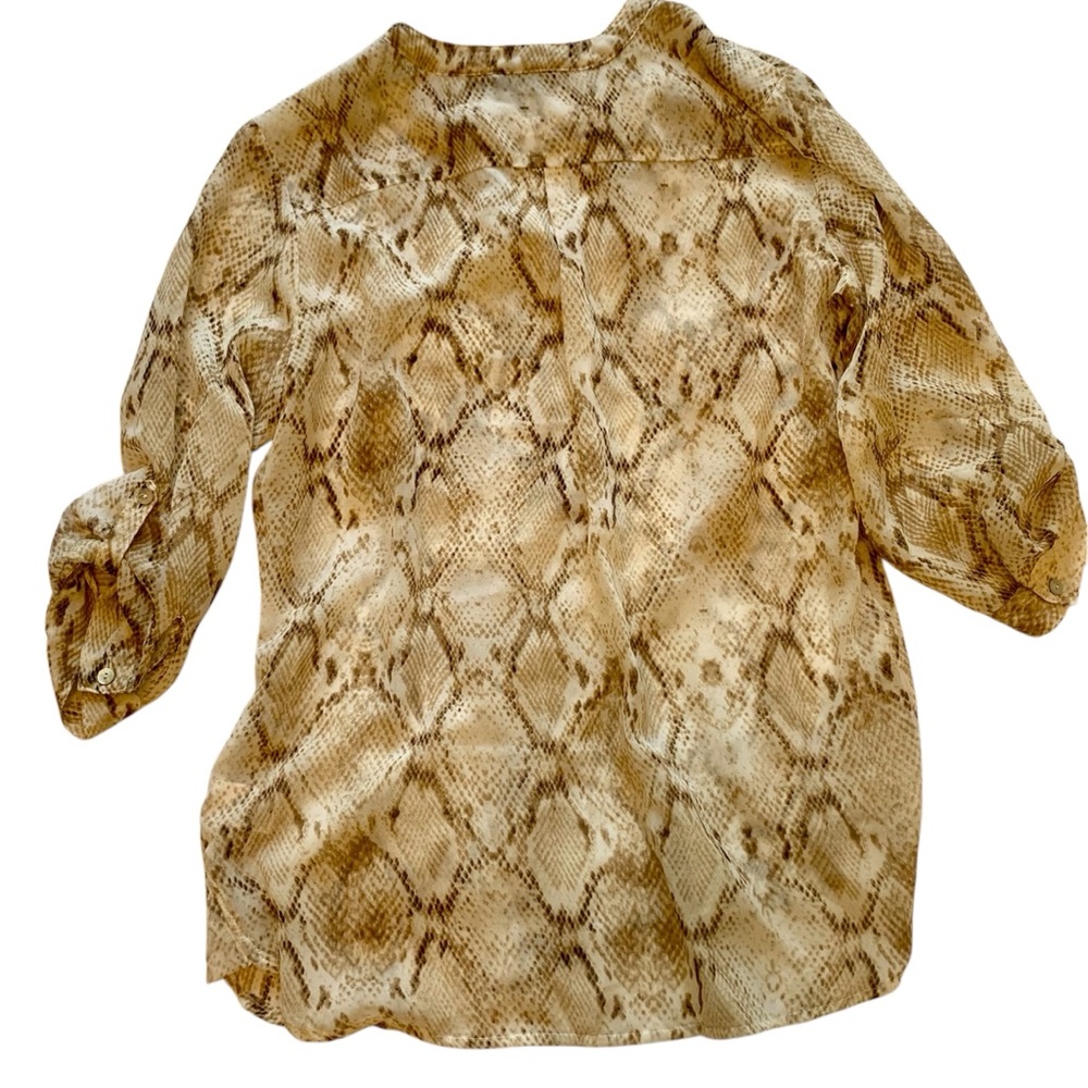 APT 9 animal print Snake pattern sheer pocket rolled sleeve top office Blouse SM - Picture 2 of 4